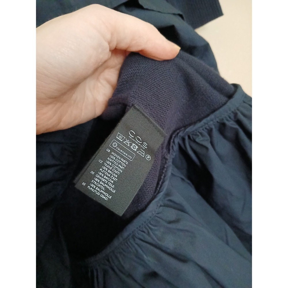 Cos Dress XS Knit Woven Pleat Combo Navy Blue Lagenlook Artsy Minimalist - Picture 8 of 15